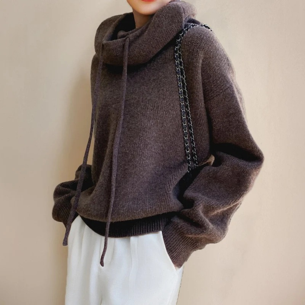 Luisa | Damen Strickpullover Hoodie mit Kordelzug