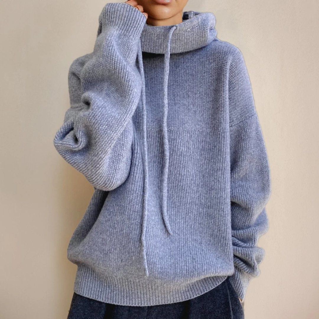 Luisa | Damen Strickpullover Hoodie mit Kordelzug