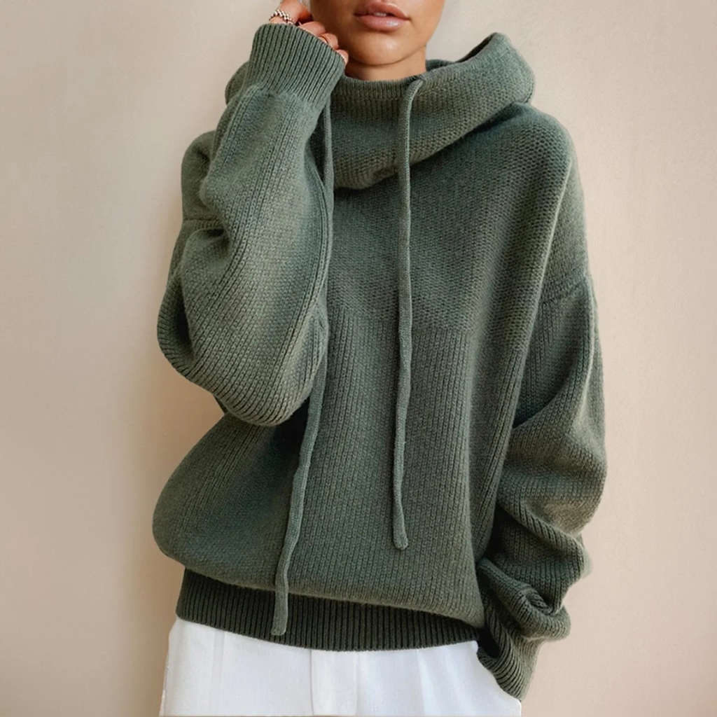 Luisa | Damen Strickpullover Hoodie mit Kordelzug