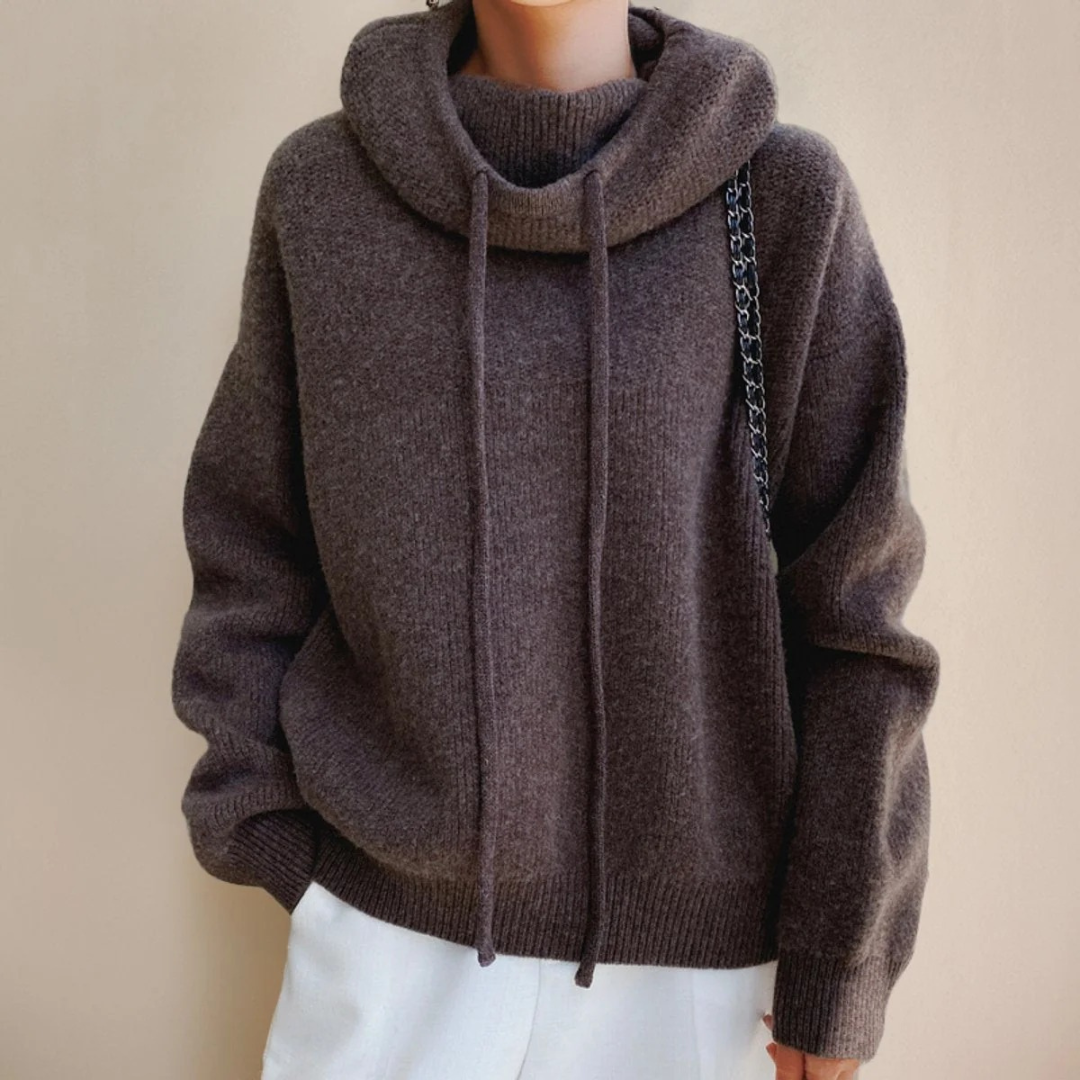 Luisa | Damen Strickpullover Hoodie mit Kordelzug