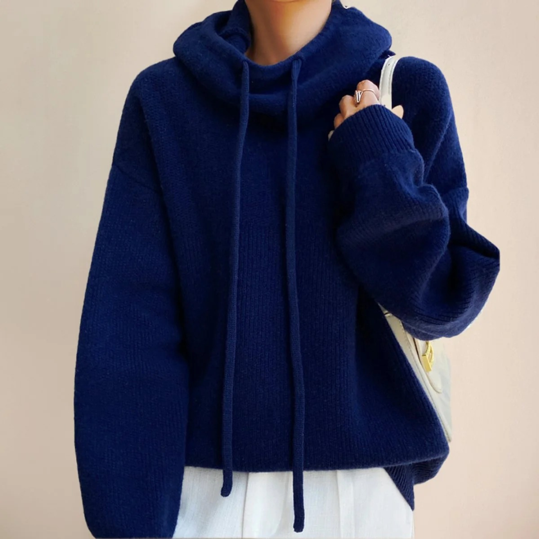 Luisa | Damen Strickpullover Hoodie mit Kordelzug