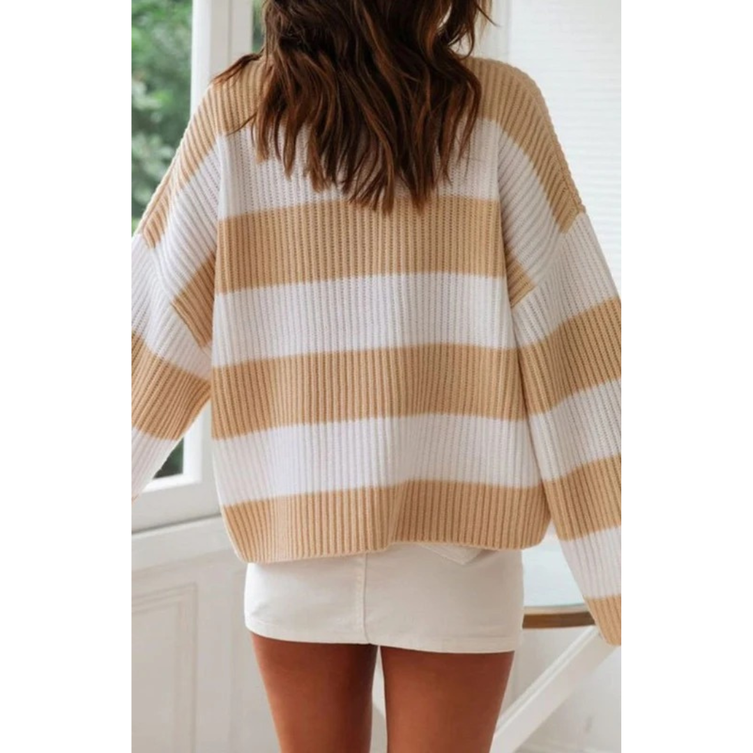 Luise | Damen Langarm Strickpullover mit Streifen und Oversized Schnitt