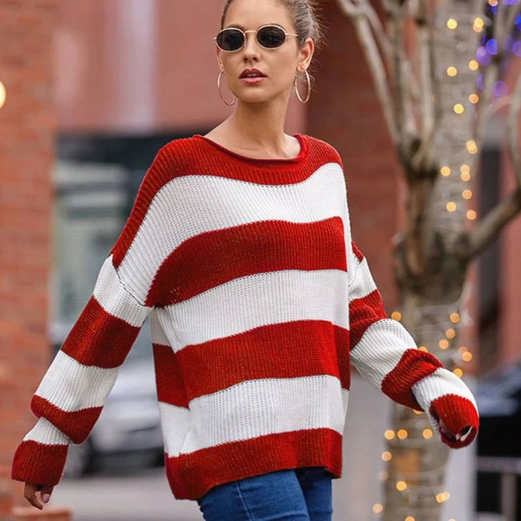 Luise | Damen Langarm Strickpullover mit Streifen und Oversized Schnitt