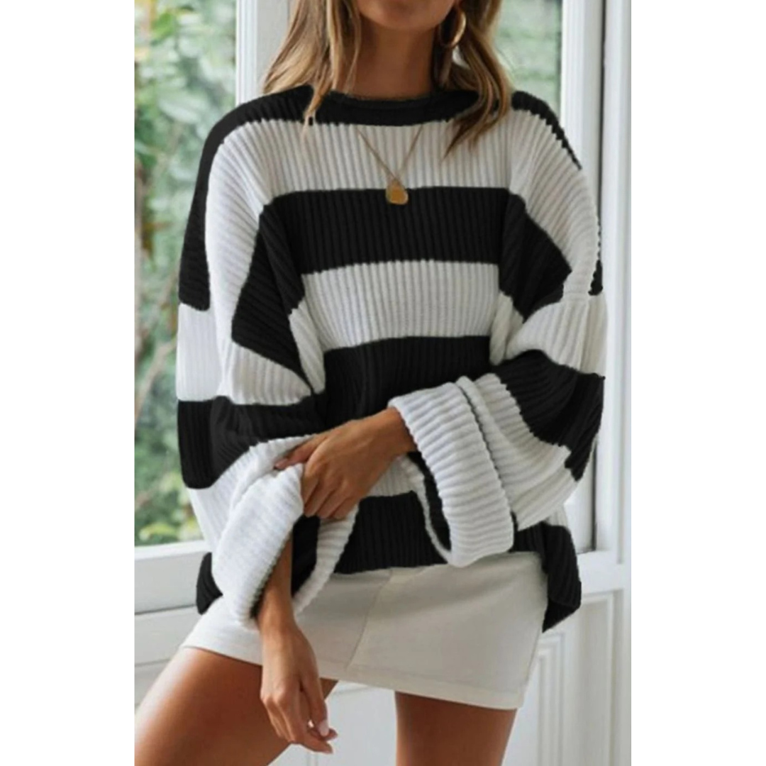 Luise | Damen Langarm Strickpullover mit Streifen und Oversized Schnitt