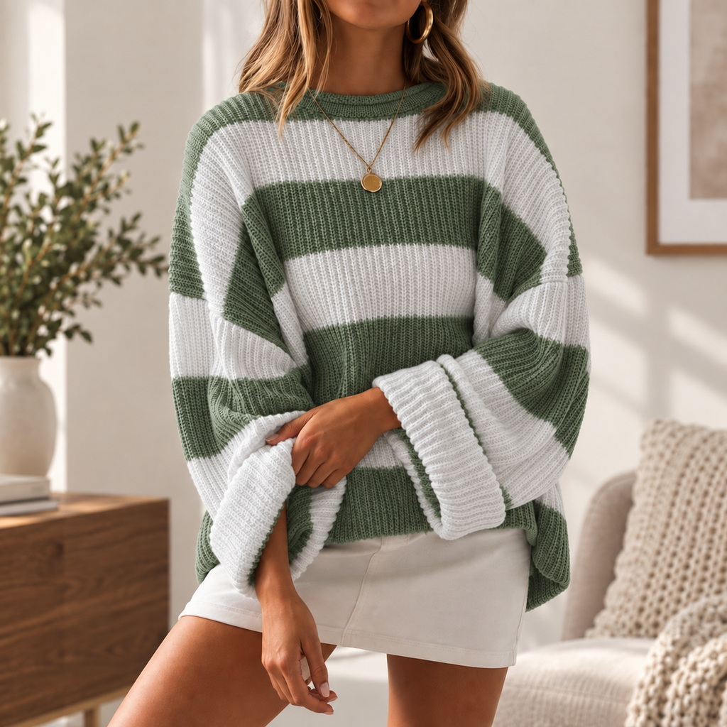 Luise | Damen Langarm Strickpullover mit Streifen und Oversized Schnitt
