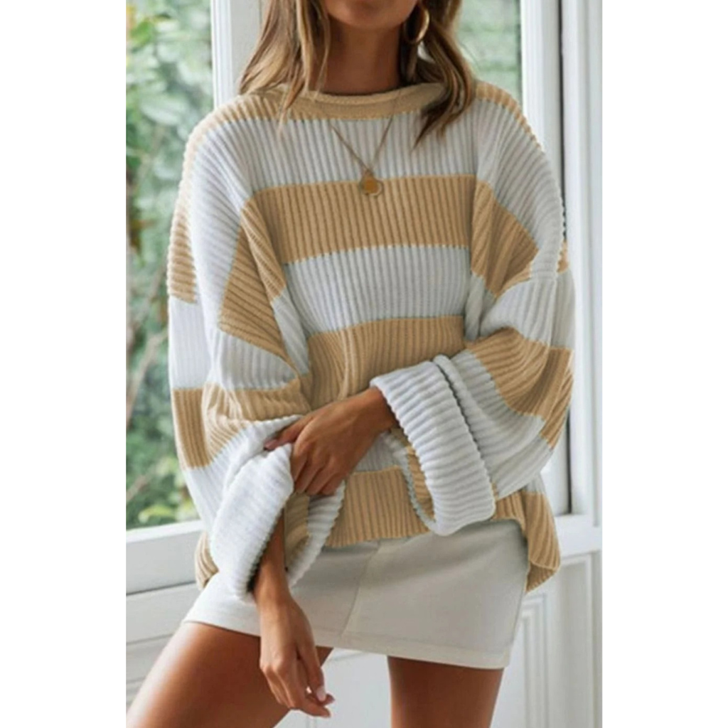 Luise | Damen Langarm Strickpullover mit Streifen und Oversized Schnitt