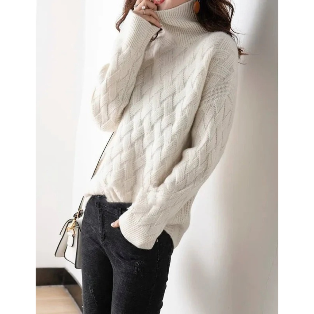 Luise | Damen Rollkragenpullover mit Muster, Oversized Design und Strick Struktur