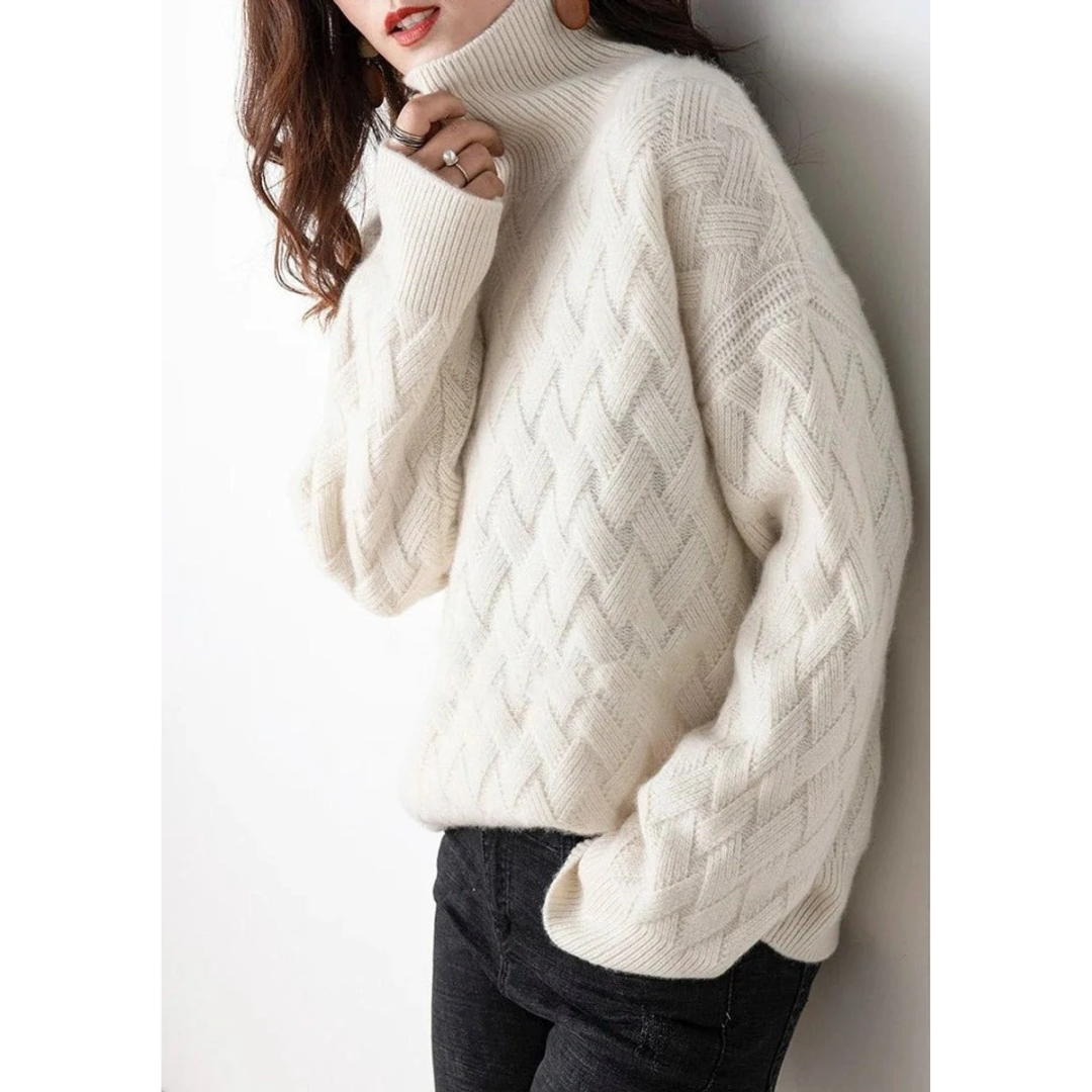 Luise | Damen Rollkragenpullover mit Muster, Oversized Design und Strick Struktur