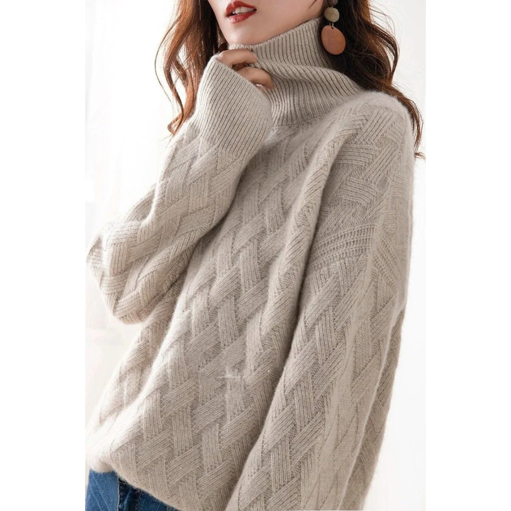 Luise | Damen Rollkragenpullover mit Muster, Oversized Design und Strick Struktur