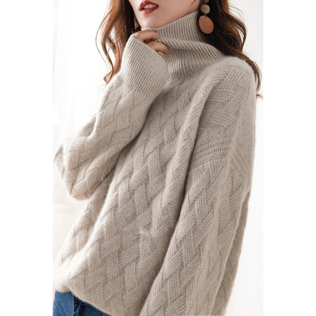 Luise | Damen Rollkragenpullover mit Muster, Oversized Design und Strick Struktur