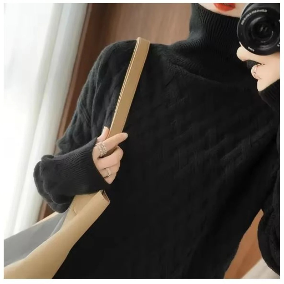 Luise | Damen Rollkragenpullover mit Muster, Oversized Design und Strick Struktur