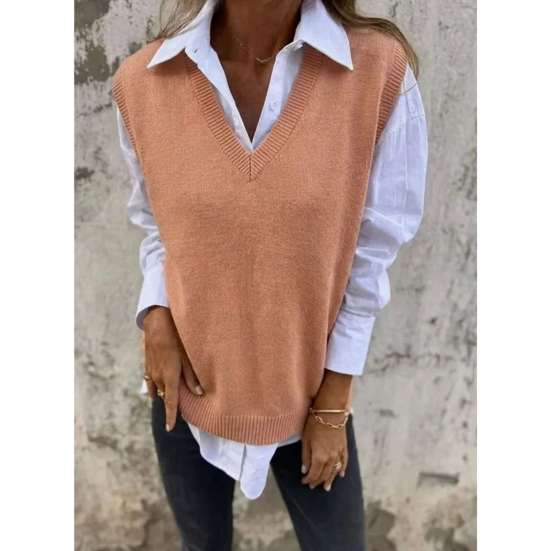 Luiza | Damen Ärmelloser Strickpullover mit V Ausschnitt