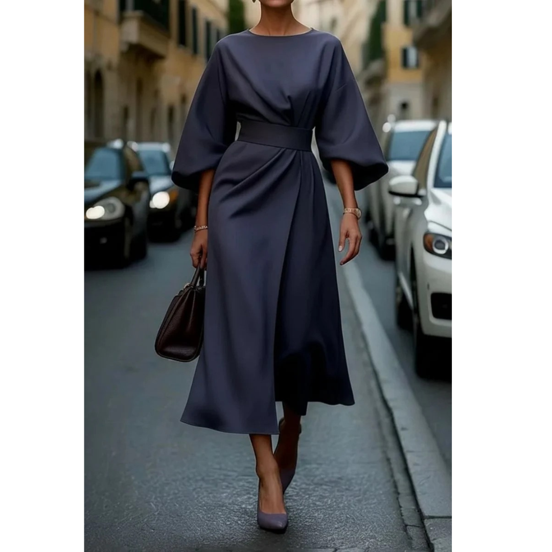 Lulu | Damen Stilvolles Cocktail-Midikleid Mit Taillengürtel