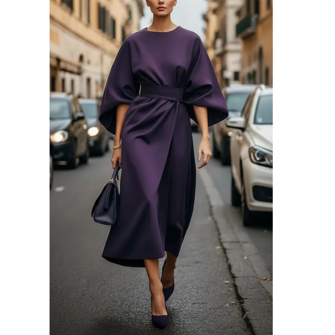 Lulu | Damen Stilvolles Cocktail-Midikleid Mit Taillengürtel