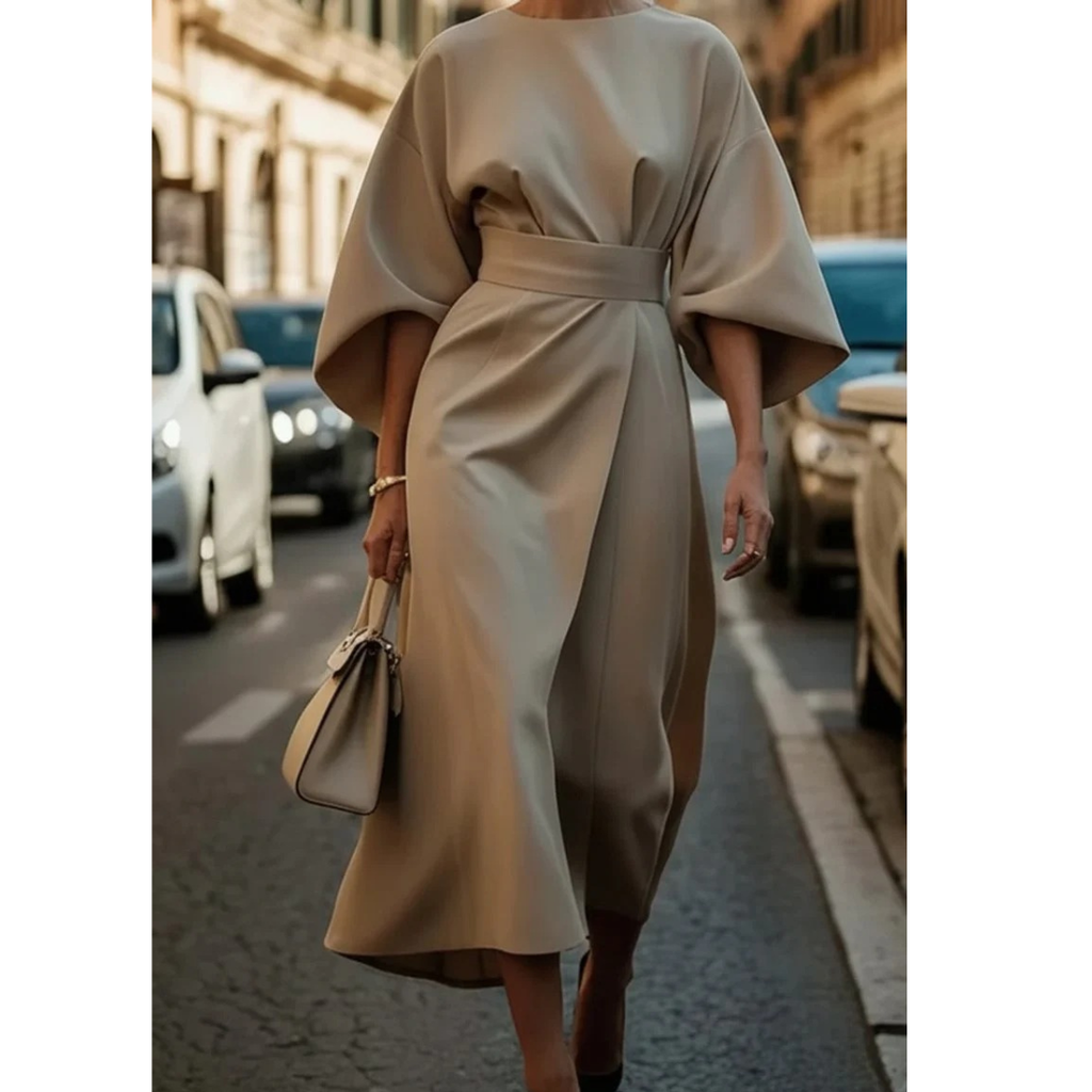 Lulu | Damen Stilvolles Cocktail-Midikleid Mit Taillengürtel
