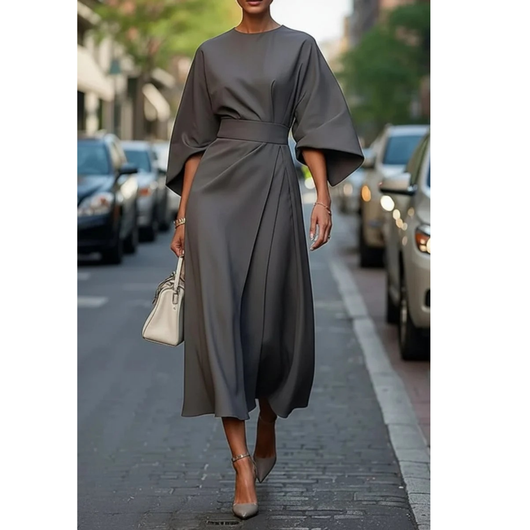 Lulu | Damen Stilvolles Cocktail-Midikleid Mit Taillengürtel