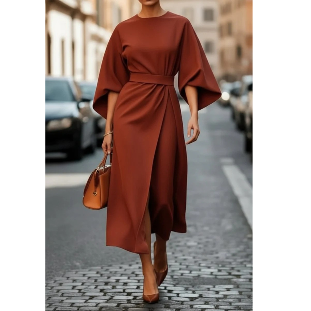 Lulu | Damen Stilvolles Cocktail-Midikleid Mit Taillengürtel