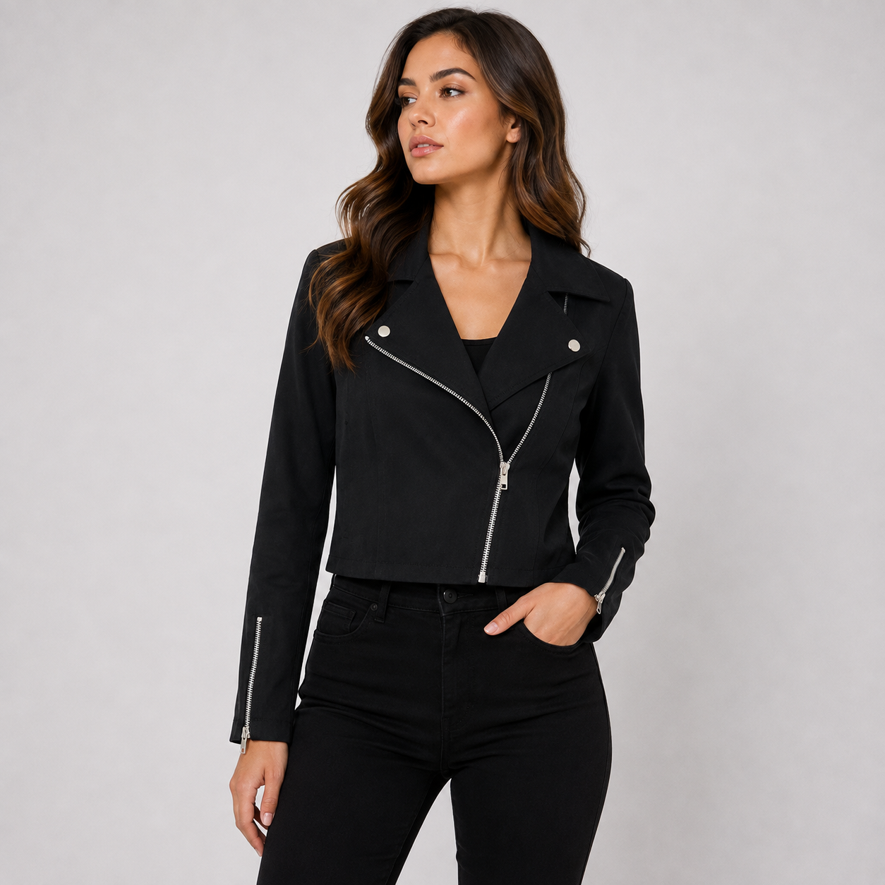 Magdalena | Damen Cropped Jacke mit Kragen