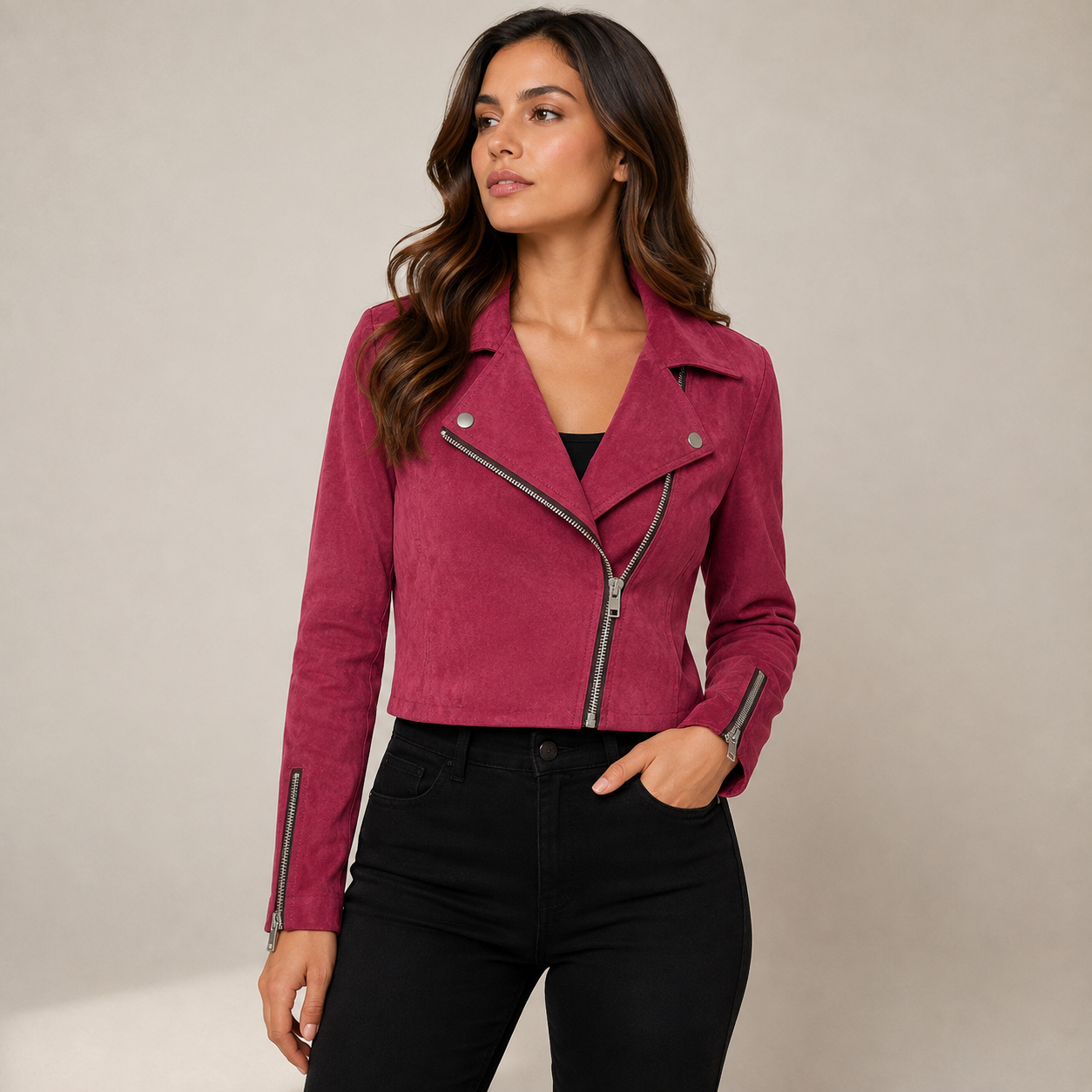 Magdalena | Damen Cropped Jacke mit Kragen