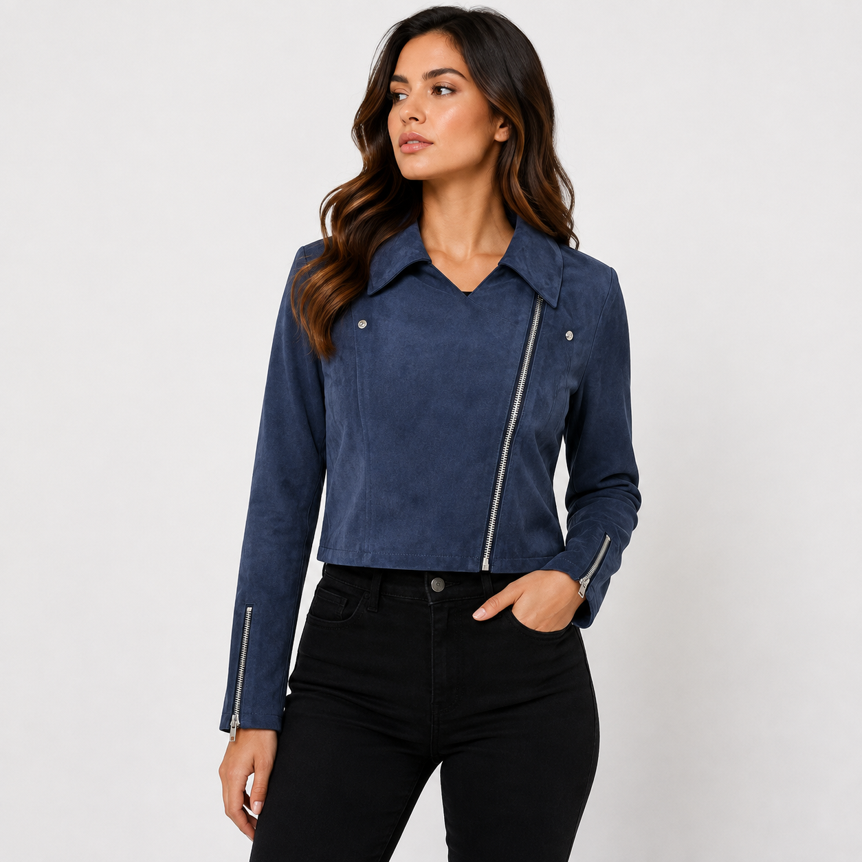 Magdalena | Damen Cropped Jacke mit Kragen