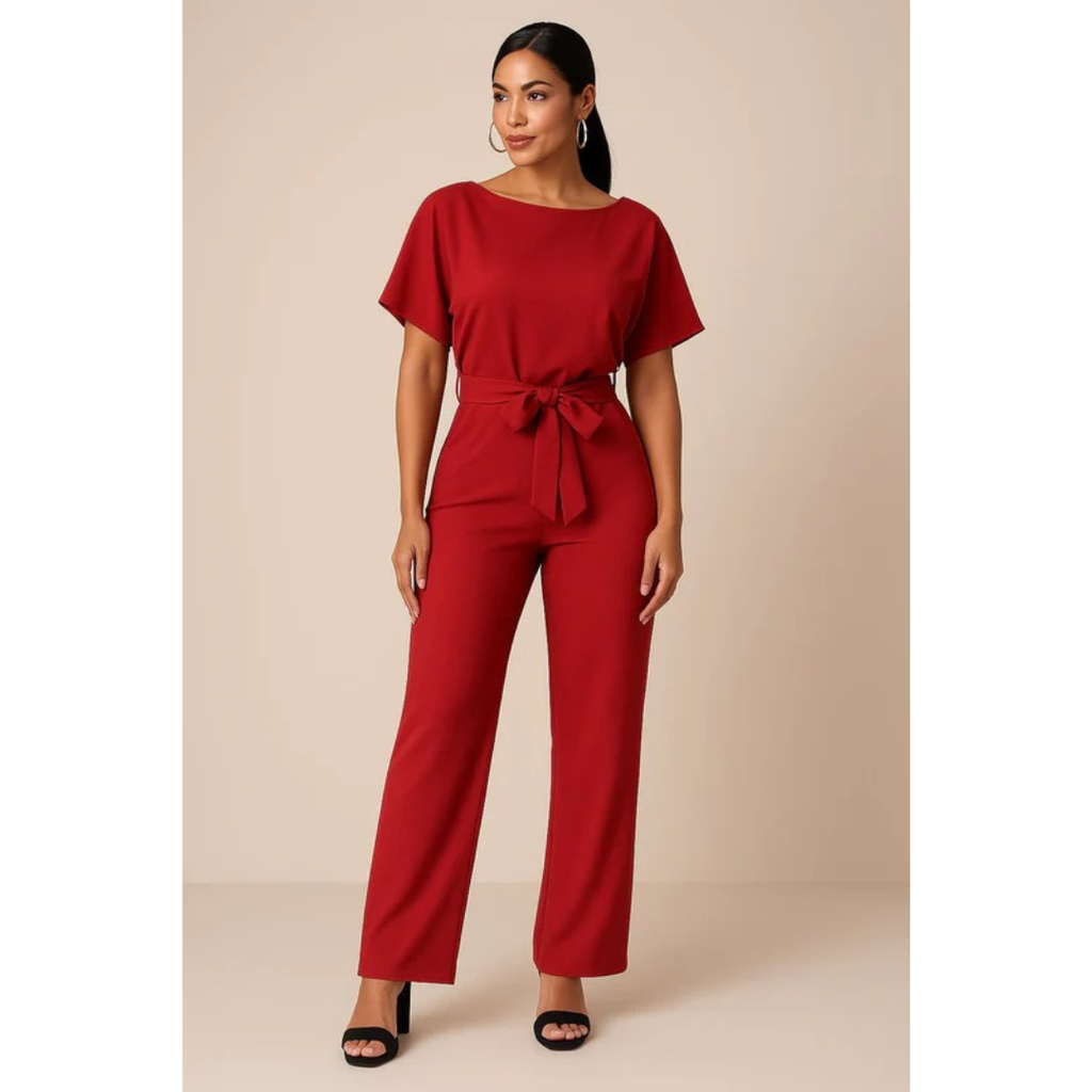 Maike | Damen Kurzarm Jumpsuit Mit Gürtel