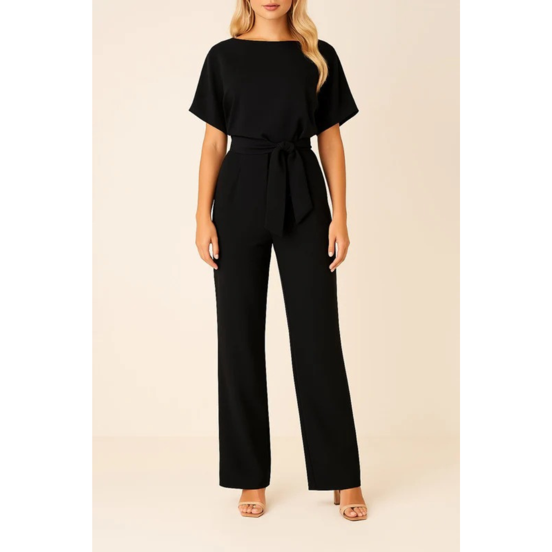 Maike | Damen Kurzarm Jumpsuit Mit Gürtel
