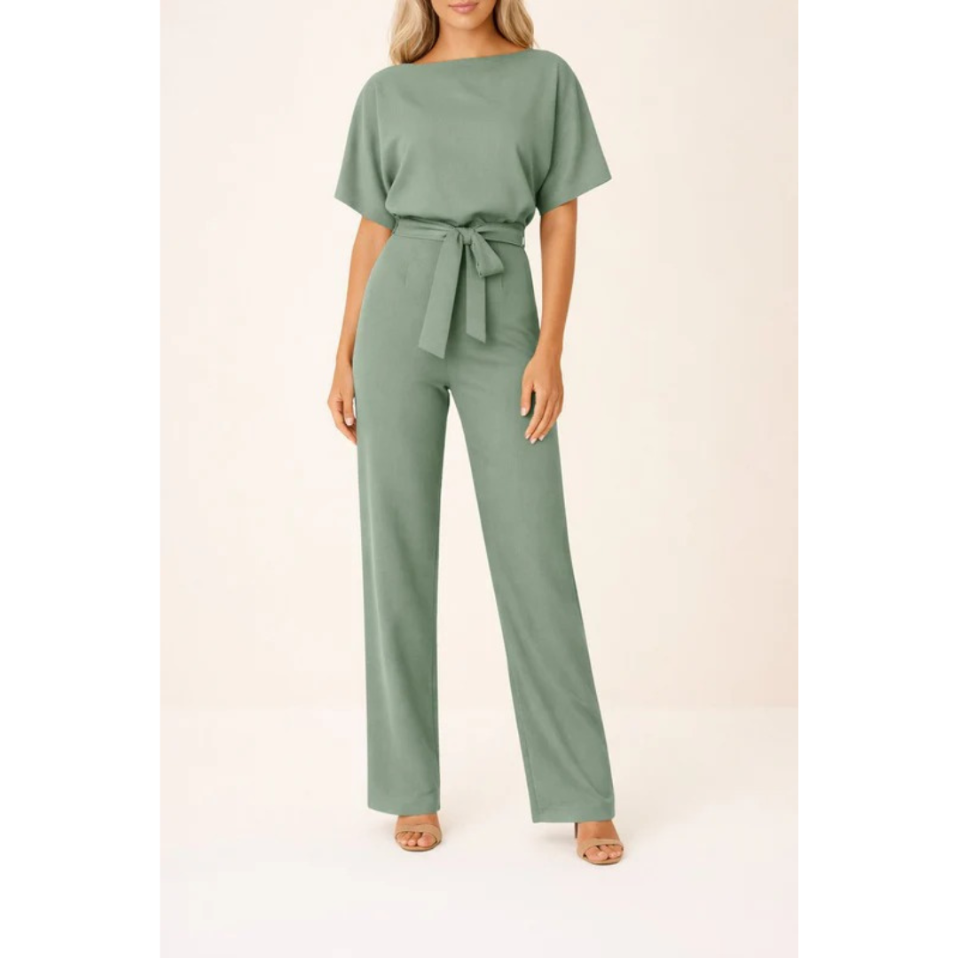 Maike | Damen Kurzarm Jumpsuit Mit Gürtel