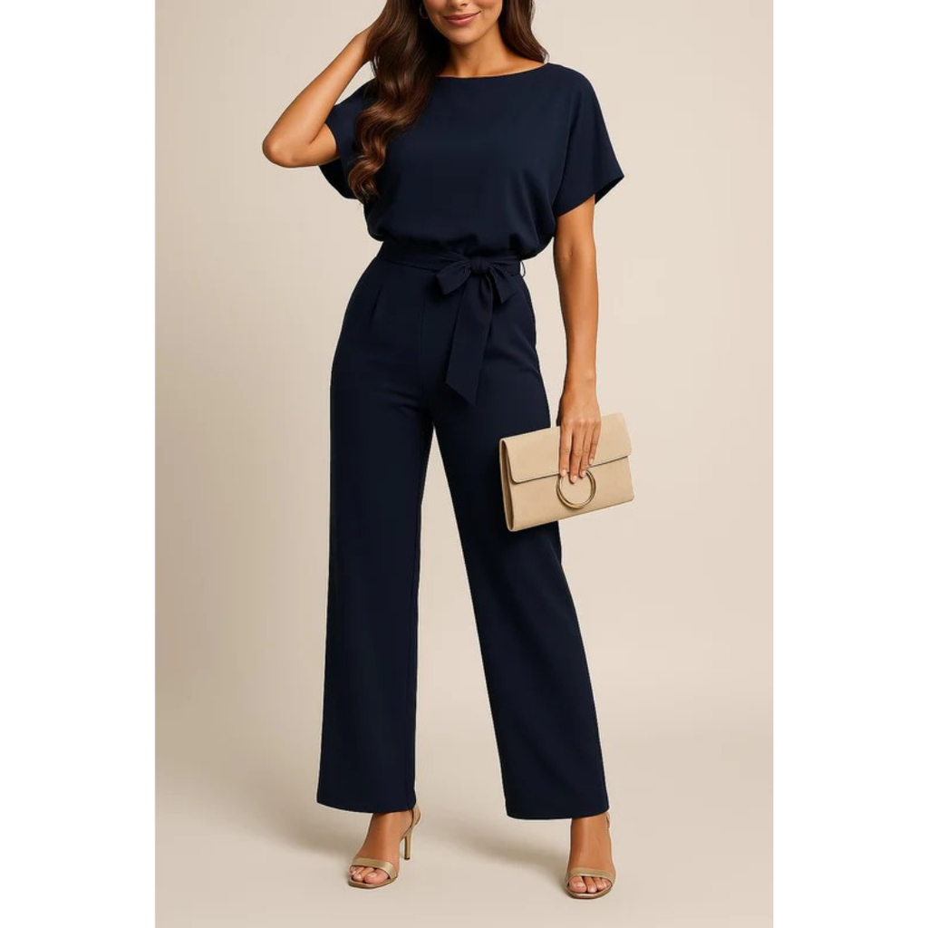 Maike | Damen Kurzarm Jumpsuit Mit Gürtel