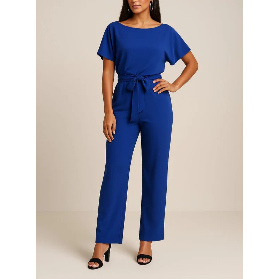 Maike | Damen Kurzarm Jumpsuit Mit Gürtel