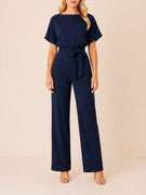 Maike | Damen Kurzarm Jumpsuit Mit Gürtel