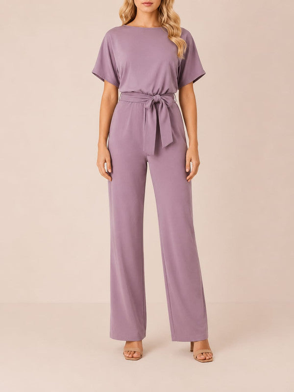 Maike | Damen Kurzarm Jumpsuit Mit Gürtel