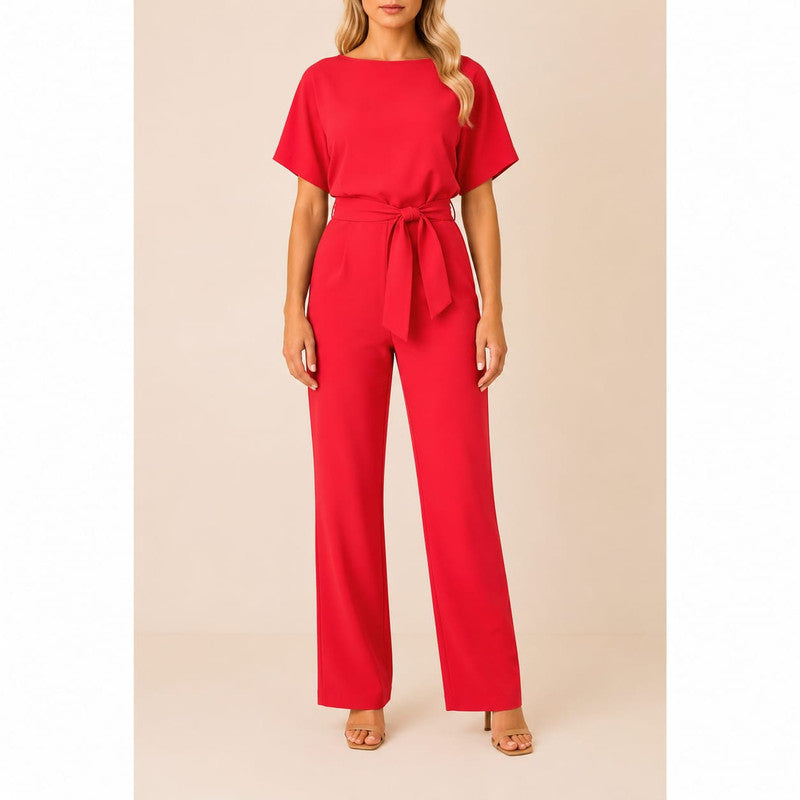 Maike | Damen Kurzarm Jumpsuit Mit Gürtel