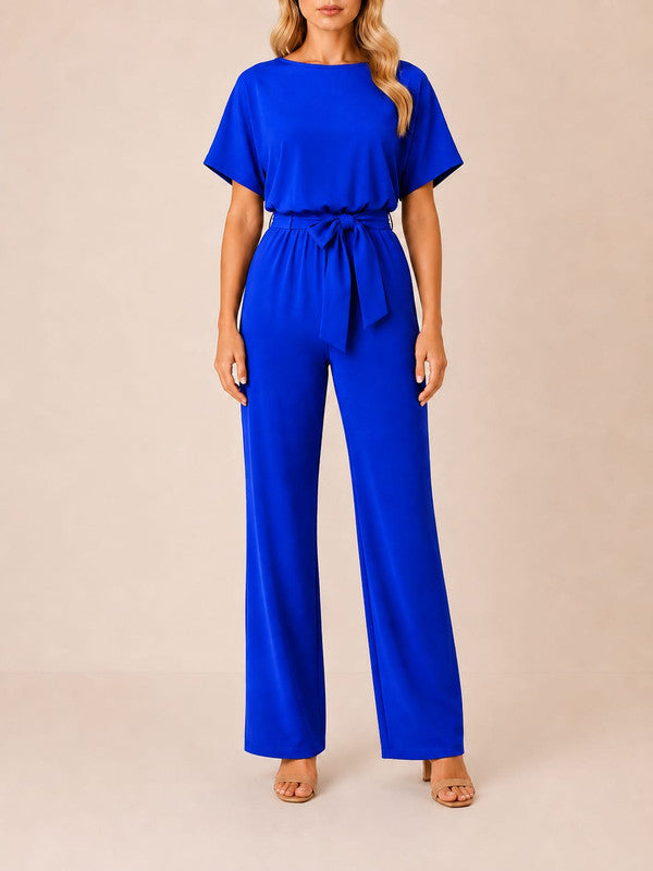 Maike | Damen Kurzarm Jumpsuit Mit Gürtel