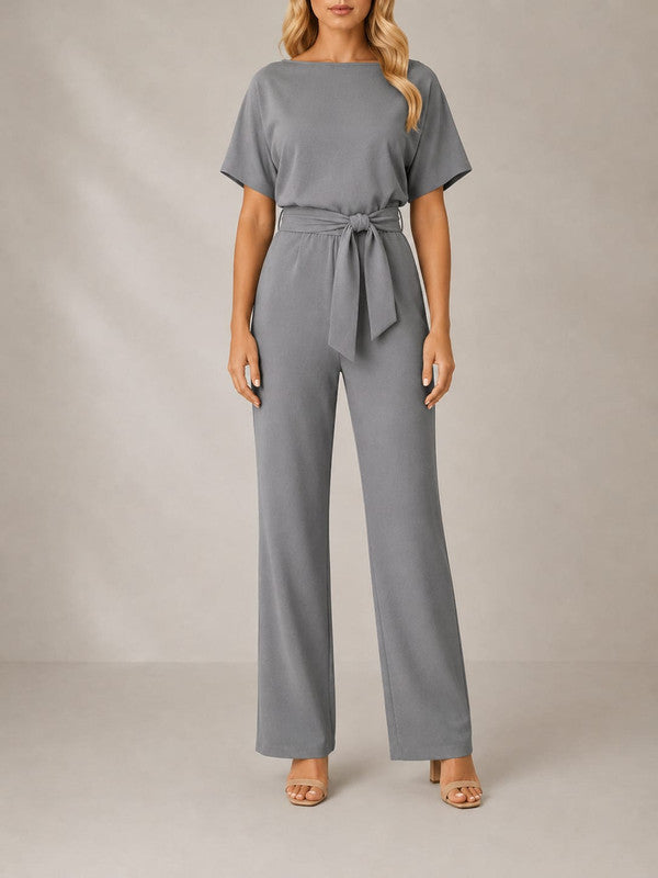 Maike | Damen Kurzarm Jumpsuit Mit Gürtel