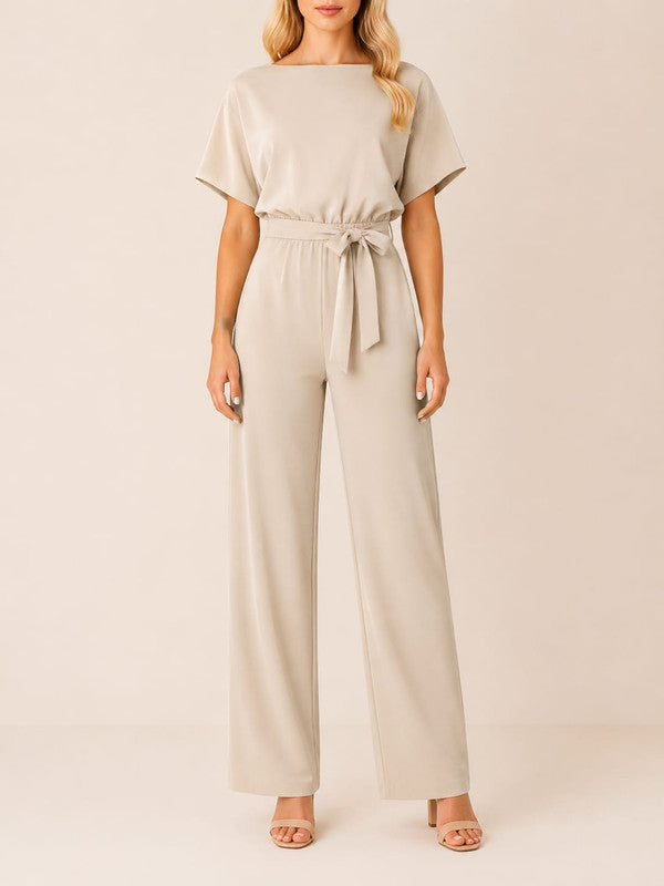 Maike | Damen Kurzarm Jumpsuit Mit Gürtel