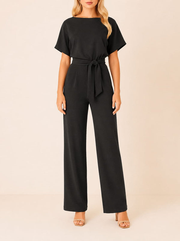 Maike | Damen Kurzarm Jumpsuit Mit Gürtel