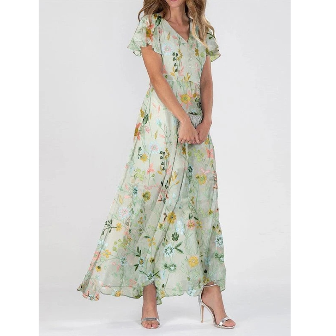 Maila | Damen Grünes Sommer Maxikleid Floral