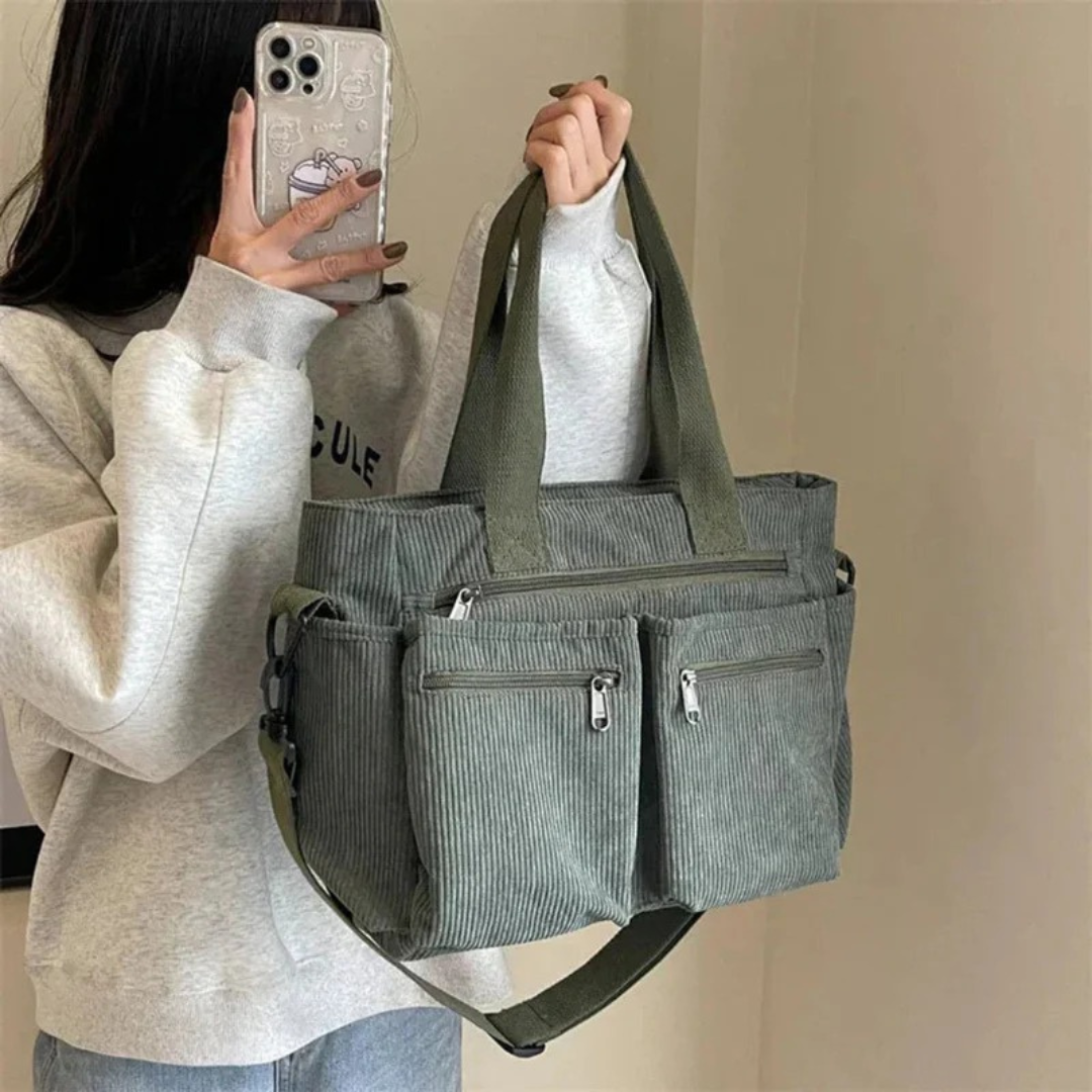 Maila | Damen Schultertasche Aus Cord Mit Reißverschluss