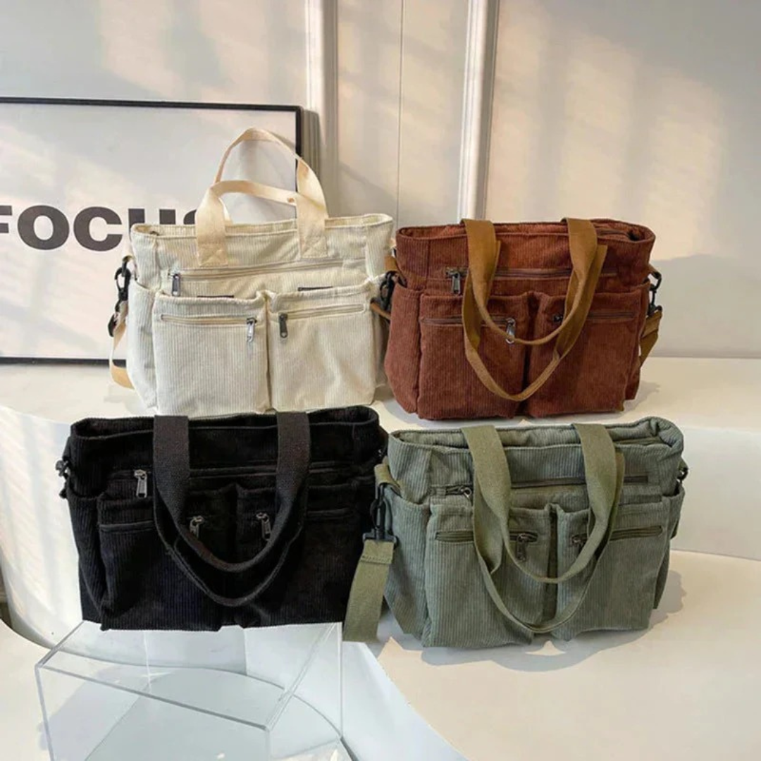 Maila | Damen Schultertasche Aus Cord Mit Reißverschluss