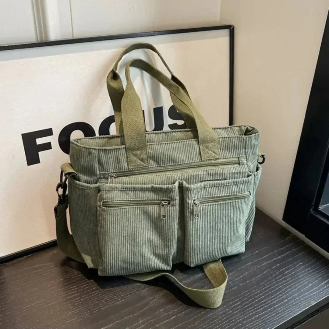 Maila | Damen Schultertasche Aus Cord Mit Reißverschluss