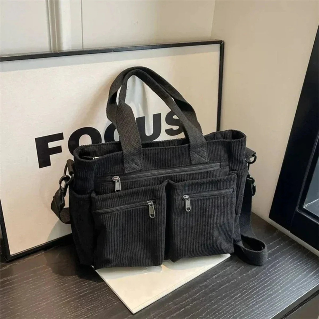 Maila | Damen Schultertasche Aus Cord Mit Reißverschluss