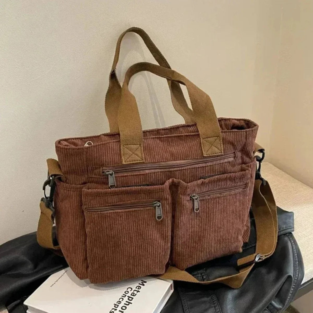 Maila | Damen Schultertasche Aus Cord Mit Reißverschluss