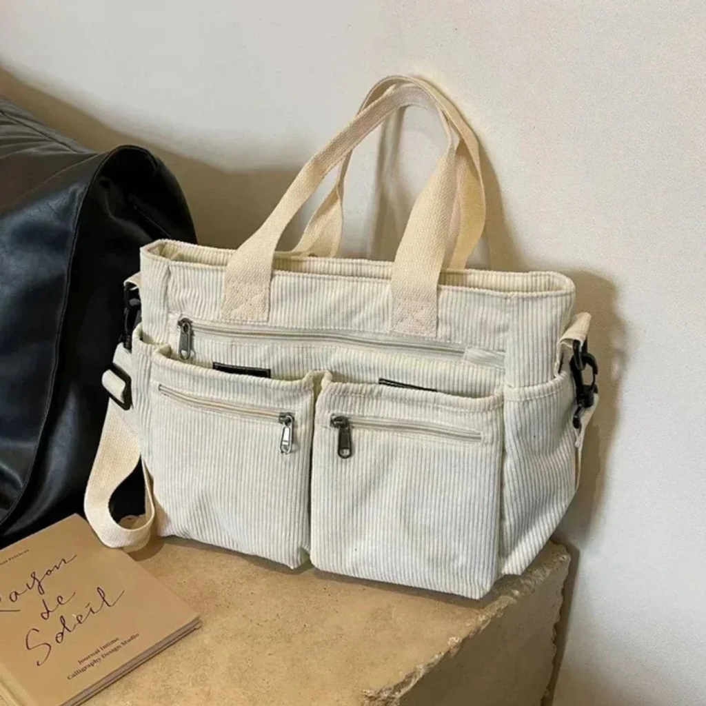Maila | Damen Schultertasche Aus Cord Mit Reißverschluss