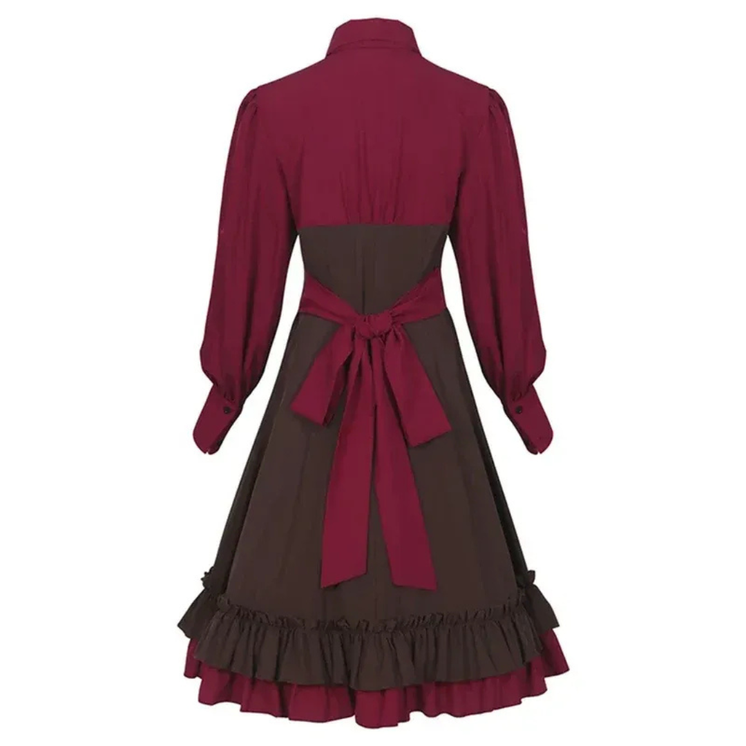 Maja | Damen Burgundy Oktoberfest Rüschenkleid im Dirndl Stil