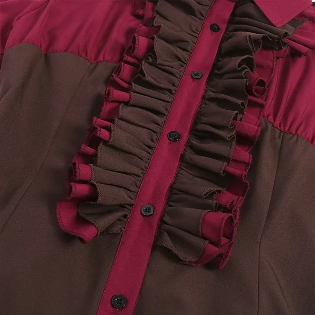 Maja | Damen Burgundy Oktoberfest Rüschenkleid im Dirndl Stil