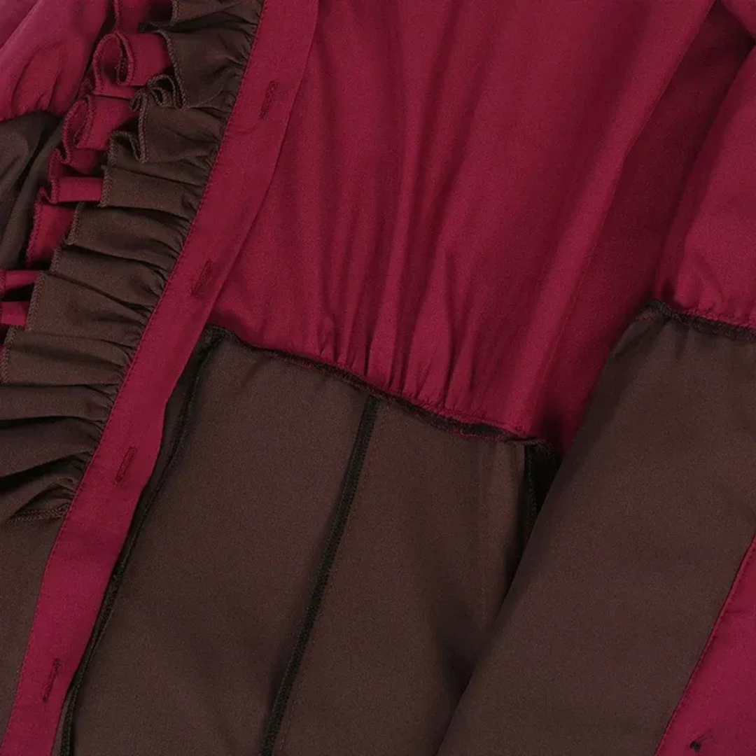 Maja | Damen Burgundy Oktoberfest Rüschenkleid im Dirndl Stil