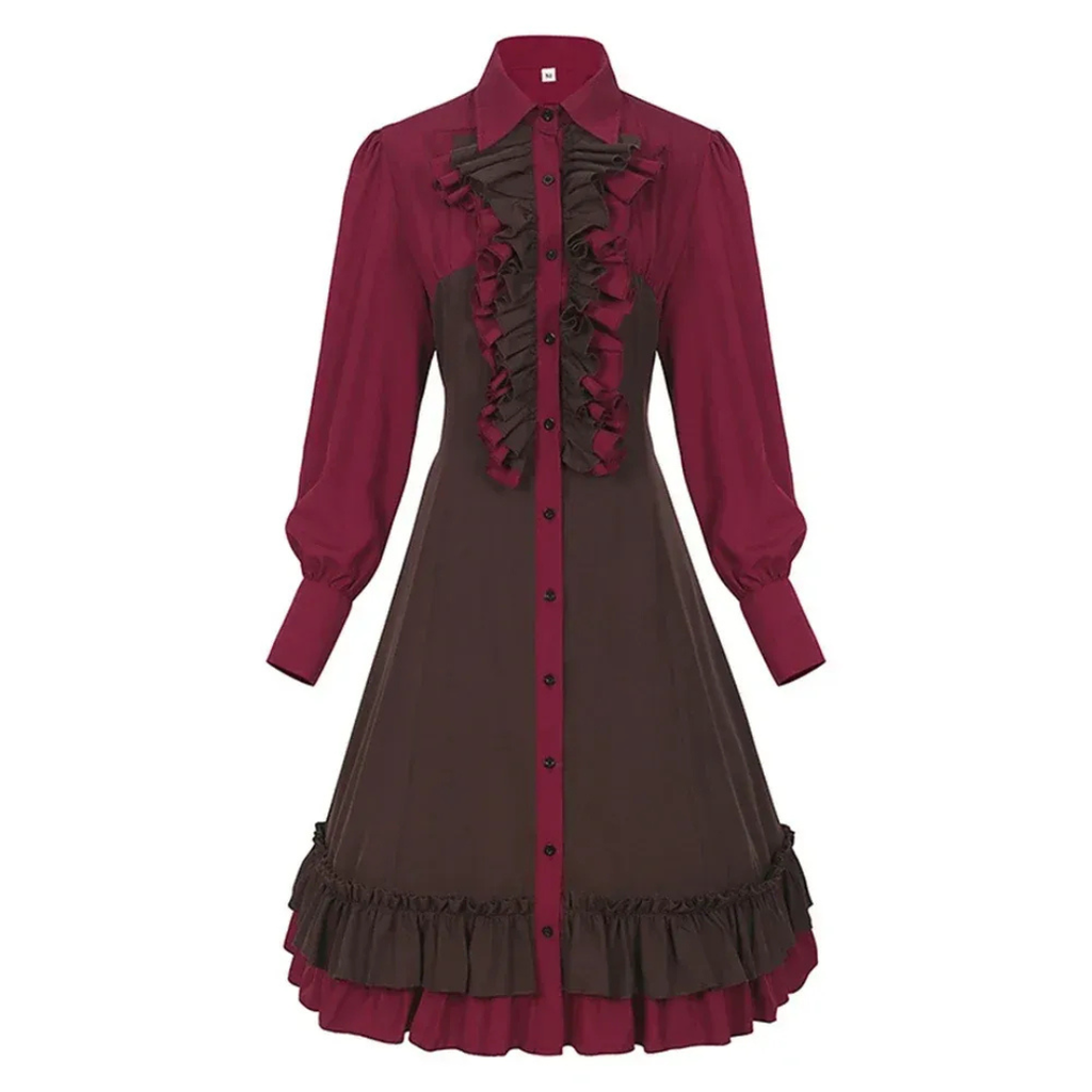 Maja | Damen Burgundy Oktoberfest Rüschenkleid im Dirndl Stil