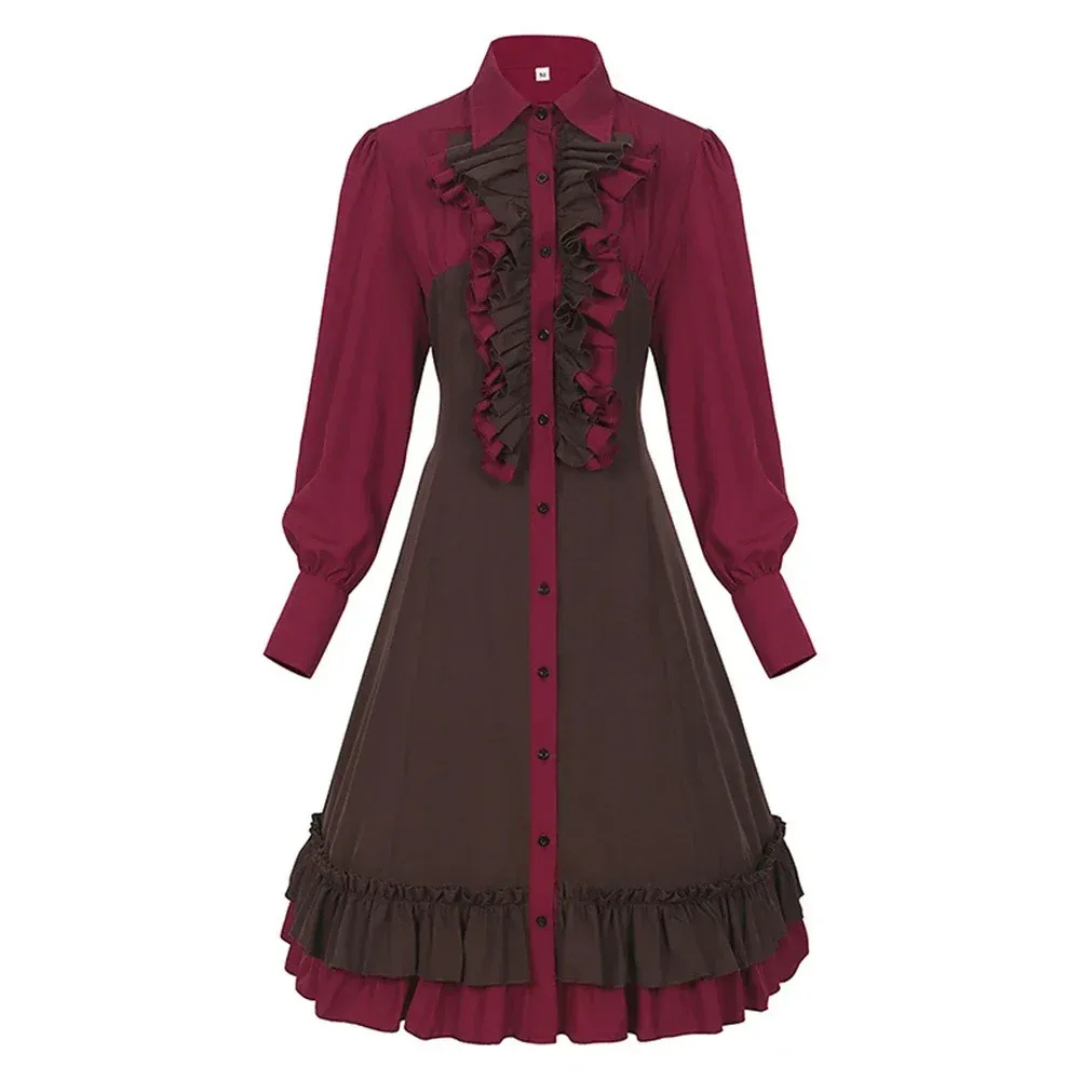 Maja | Damen Burgundy Oktoberfest Rüschenkleid im Dirndl Stil