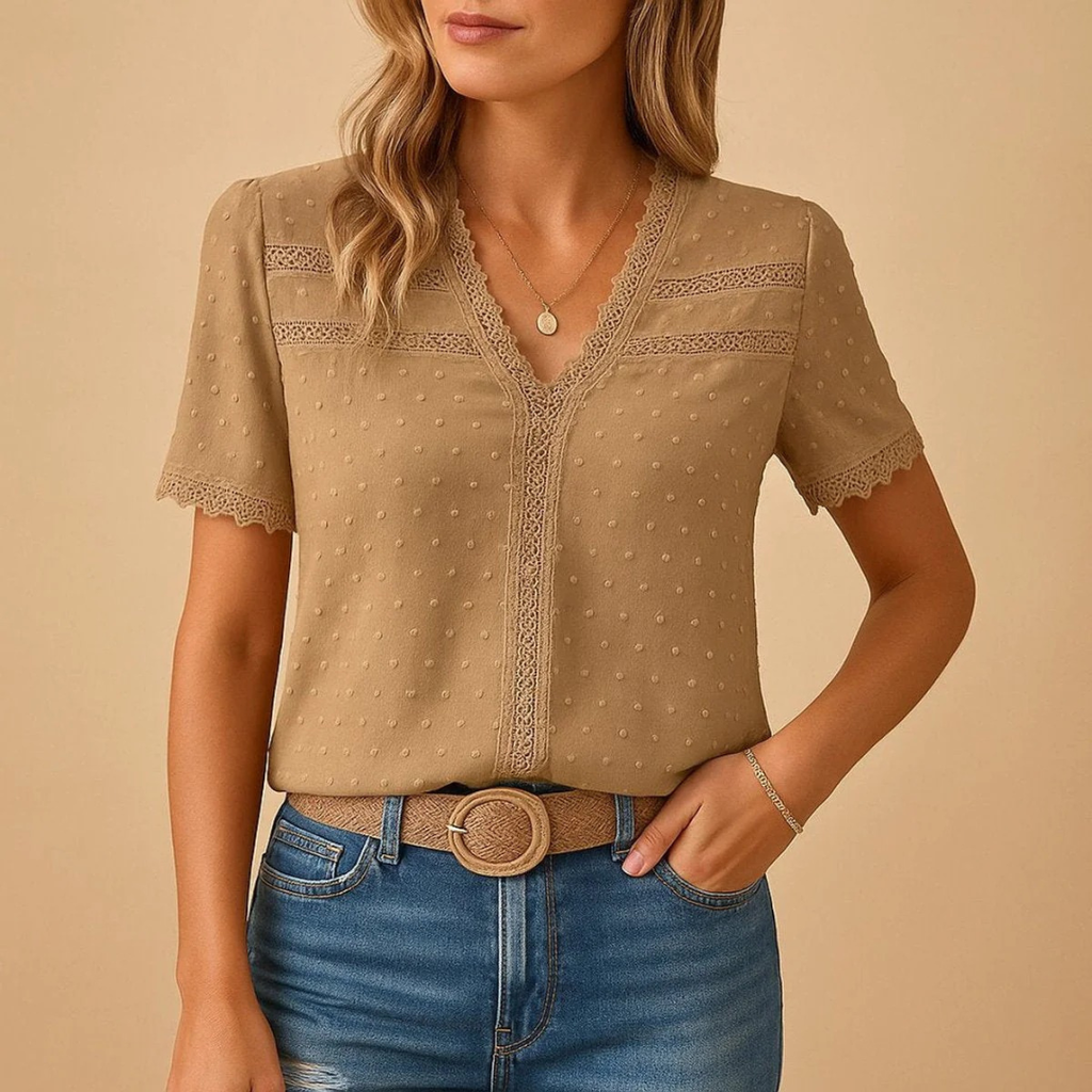Maja | Damen Kurzarm Bluse Mit V-Ausschnitt