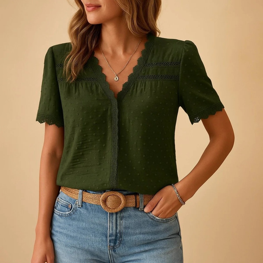 Maja | Damen Kurzarm Bluse Mit V-Ausschnitt